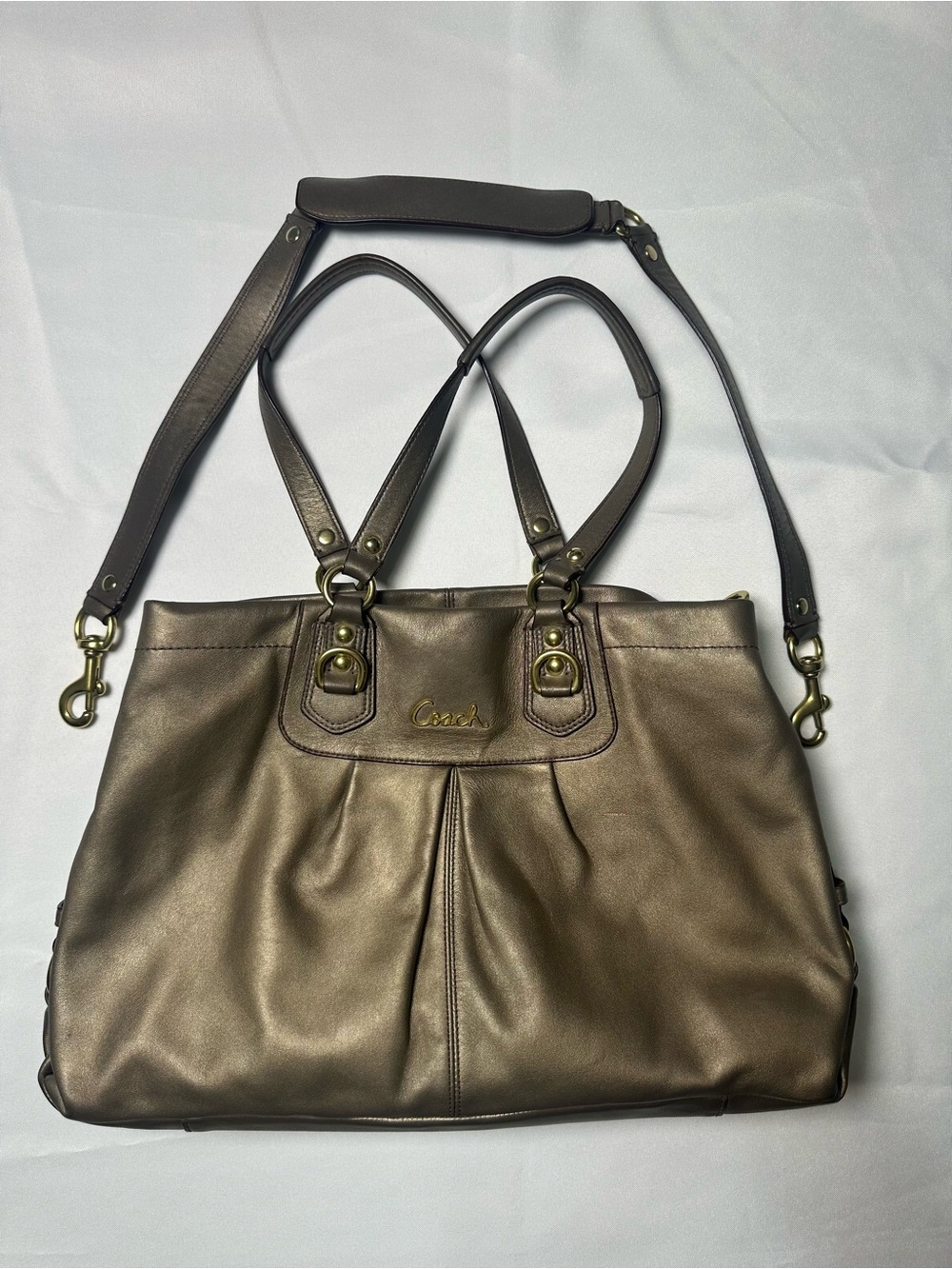 Coach Ashley Metallic Pewter Leather Hobo with Removable Strap
